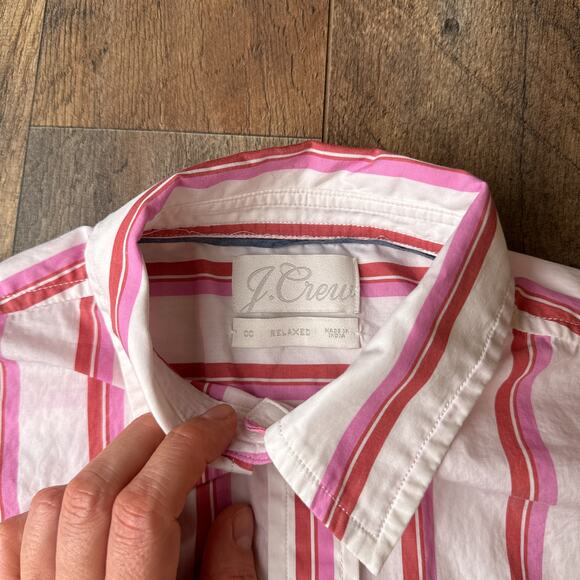 J Crew Button Down Shirt Women's Size 2XS Pink Striped Preppy Relaxed Fit 5628 - Picture 2 of 13